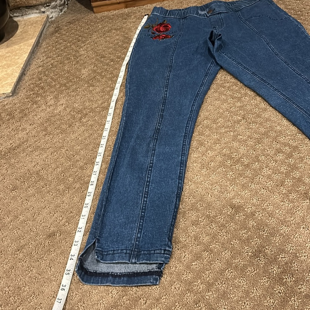 Hue Women’s Blue Denim and Red Floral Embroidered Jeggings Size Small/Waist 26 - Picture 6 of 9